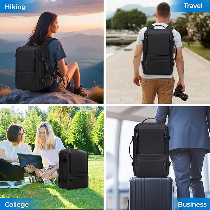 Rcrirth Carry On Travel Backpack for Airplanes | 35L Suitcase Backpack Luggage Business Weekender Bag - Expandable Travel Carry On Flight Approved for Men Women - Black