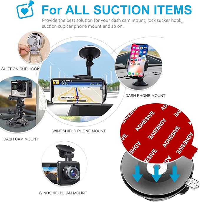 AZXYI Very High Bond Sticky Adhesive, 6 Pack Dashboard Pad Mounting Disk Adhesive Replacement Kit, Double-Sided Stickers for Suction Cup Dashboard Phone Holder & Windshield Car Mount