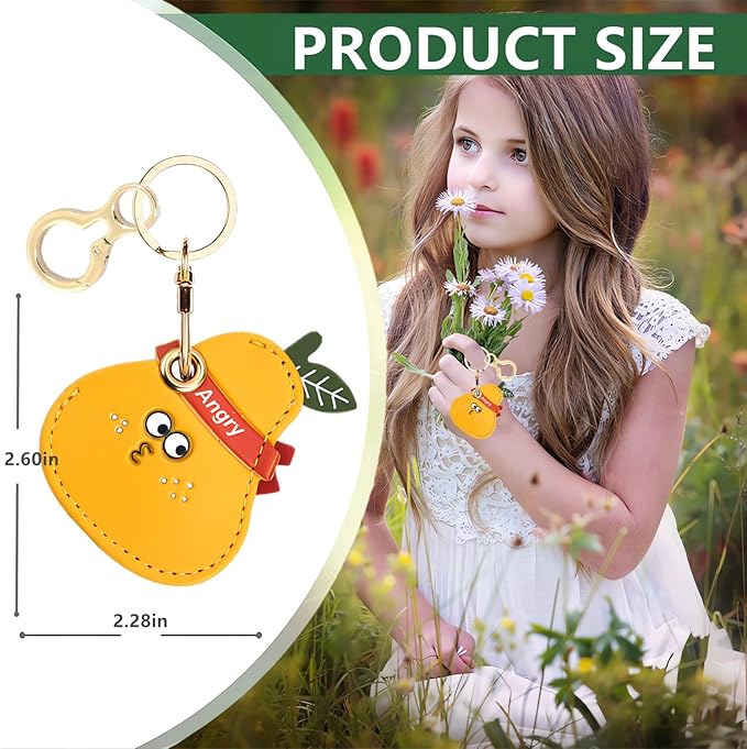 Leather Keychain Holder Case Compatible with AirTag,Cute air tag Cover with Keychain Ring,GPS Tracker Case for Keys