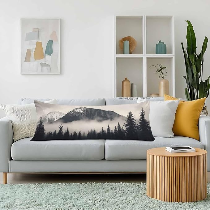 Forest Rectangle Body Pillow Covers Foggy Forest Mountain Winter 20"X54" Couch Pillow Body Pillowcase Decorative Home Body Pillows Bedding Pillow Cushion Covers for Sofa Car Shop