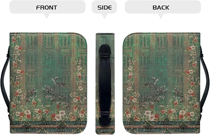 Leather Bible Covers for Women Small Size Bible Case for Grils Bible Bag Tote with Leather Bookmark,Vintage Boho Flowers