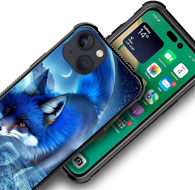 for iPhone 13 Case, Snowy Mountain Fox Lake Pattern Graphic Design Girl Boy Soft Silicone Hard Acrylic Shock Protection for iPhone 13