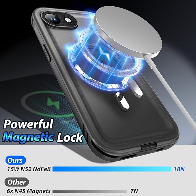 SPORTLINK for iPhone 16e/17e Case, IP68 Waterproof Military Protective Full Body Heavy Duty Shockproof 360 Sealed Dustproof with Camera Screen Protector Cover for i Phone 16 e 6.1" Mag/Black
