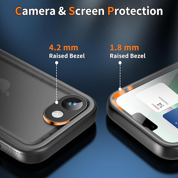 Cozycase TOP Military Protective IP68 Waterproof Case for iPhone 16e/iPhone 17e Heavy Duty 360 Shockproof Full Body with Screen Camera Protector Double Dustproof Hard Tough Front Back Cover Black