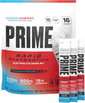 Prime Rapid Rehydration Electrolyte Powder Sticks, Ocean Cherry, Sugar Free Hydration Drink Mix with Sodium, Potassium, Magnesium & B Vitamins to Replenish Fluids, Caffeine Free, 16 Count