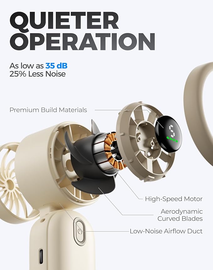 Diveblues Handheld Fan, 30ft/s Mini Portable Turbo Fan [12H Max Cooling], 4000mAh Personal Fan with LED Display, 3-in-1 Hand Held/Neck/Desk Fan for Travel, Cruise, Disney Essentials