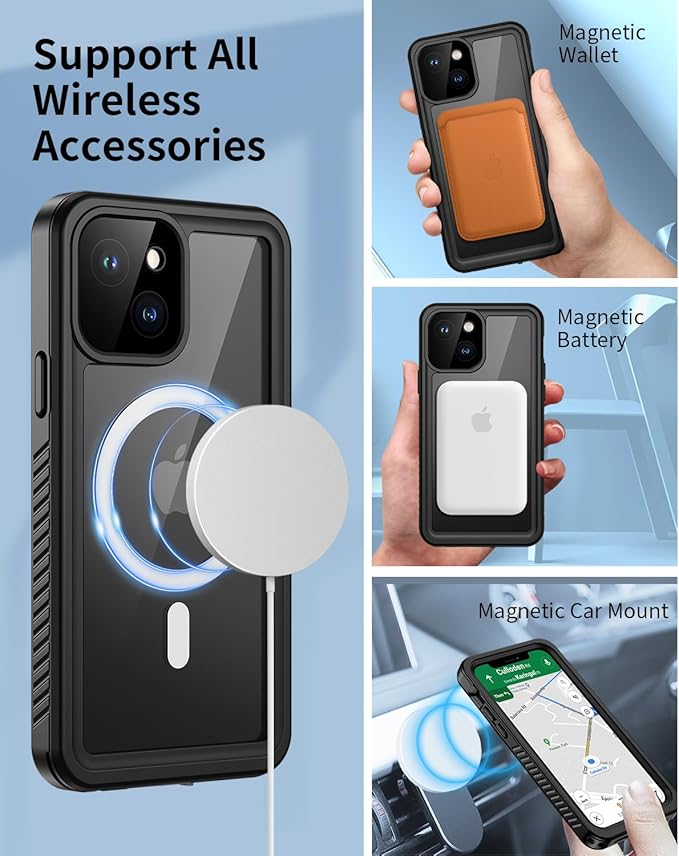Lanhiem for iPhone 13 Magnetic Case, Waterproof Dustproof Shockproof Case with Built-in Screen Protector Compatible with Magsafe, Full Body Protective Cover for iPhone 13 6.1 inch -Black