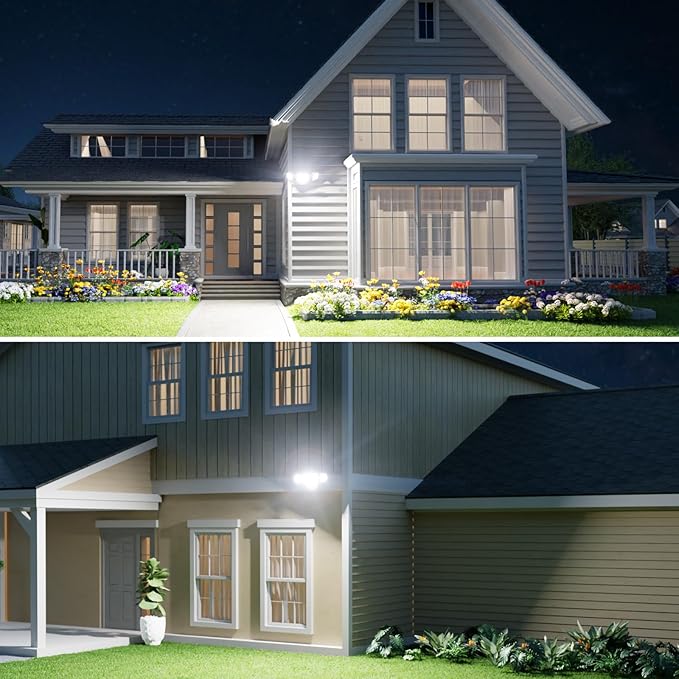Onforu 70W LED Dusk to Dawn Flood Lights, 7000LM White Exterior Security Outdoor Lighting,IP65 Waterproof Outdoor 3 Adjustable Heads Photocell Light Fixture,6500K Floodlight for Garage,Patio,Yard