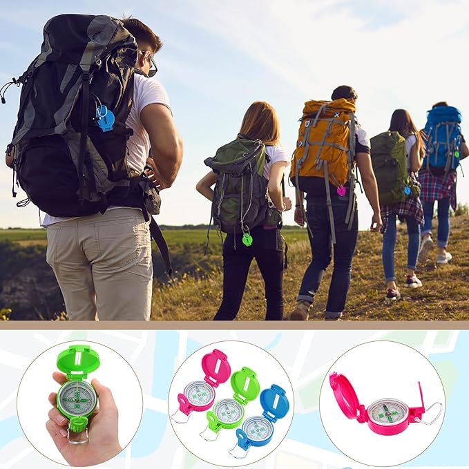 Sabary 6 Pack Multi-Color Mini Lensatic Compass with Lanyard Orienteering Navigation Compasses Hiking Backpacking Compass Bulk Wilderness Survival Tools Gift for Hunters Hikers Travel
