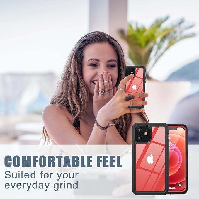Diverbox for iPhone 12 Waterproof Case,Waterproof Shockproof Dustproof IP68 Full-Body Hard Case Built-in Screen Protector Underwater Outdoor Waterproof Cover for iPhone 12,6.1 in (Red)
