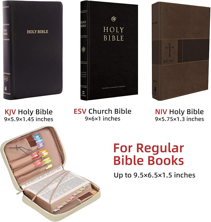 FINDCOZY Bible Cover for Women, Durable Carrying Book Case Church Bag for Biblical Accessories with Handle and Zippered Pocket, for Scriptures, Taslan Beige