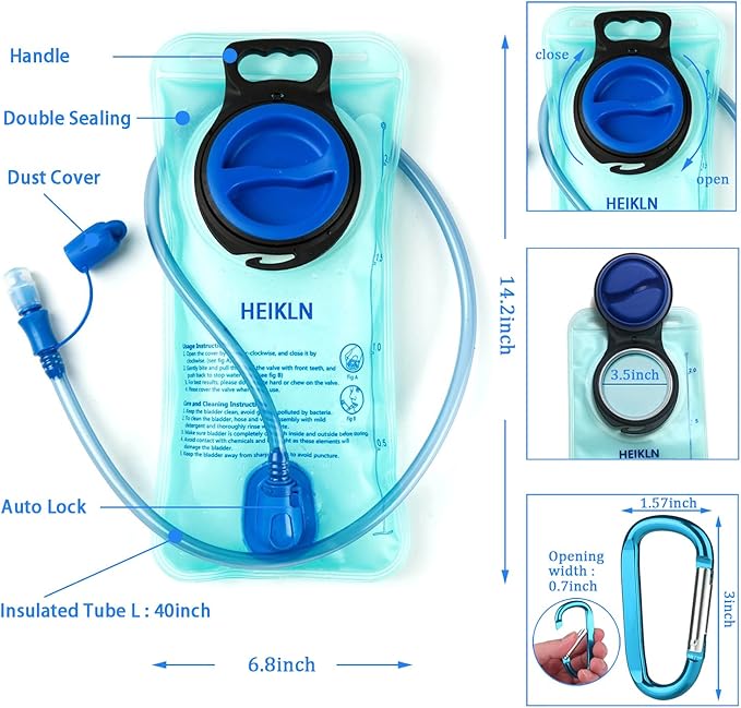 HEIKLN Hydration Bladder 1.5L-2L-2.5L-3L,Leak Proof Water Reservoir, BPA Free Military Water Storage Bladder Bag Hydration Pack Replacement Easy Clean for Bicycling Hiking Camping Hunting Running