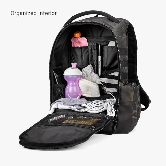 Tactical Baby Gear Daypack Tactical Diaper Bag Backpack for Dads - MOLLE compatible, Built-in Changing Mat, Stroller Straps (Multicam Black 4th Gen)