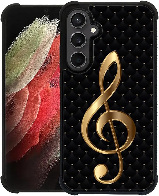 for Samsung Galaxy S23 FE Case, Gold Black Music Pattern Graphic Design Girl Boy Soft Silicone Hard Acrylic Shock Protection for Samsung Galaxy S23 FE