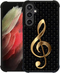 for Samsung Galaxy S23 FE Case, Gold Black Music Pattern Graphic Design Girl Boy Soft Silicone Hard Acrylic Shock Protection for Samsung Galaxy S23 FE