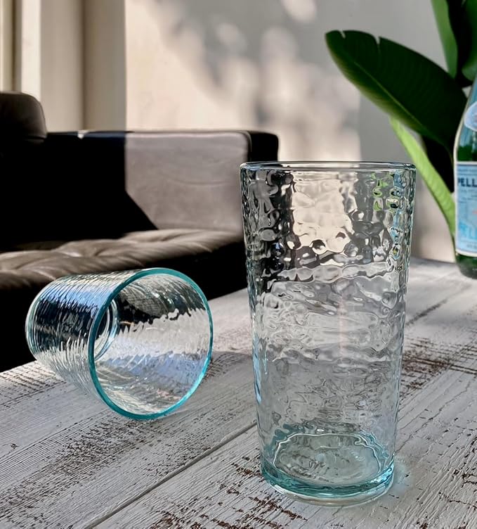 KLIFA- NICE- 14.7 & 20 ounce, Set of 8, Acrylic Tumbler & Highball Drinking Glasses, BPA-Free, Stackable Plastic Drinkware, Dishwasher Safe Cups, Light Teal