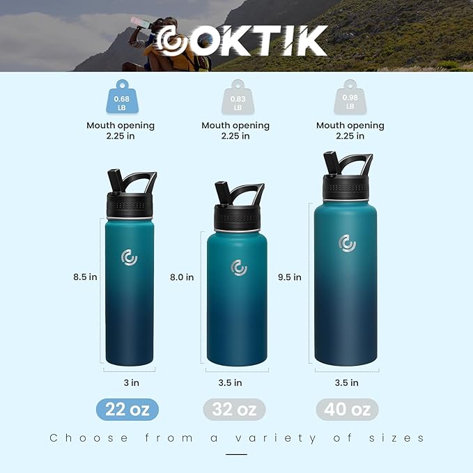 COKTIK 22oz Sports Water Bottle, Stainless Steel Water Bottle for Insulated, Reusable Travel Bottle, With Straw, With Handle Grip for Easy Carrying, Suitable for Cycling, Outdoor Vacations(Dark Night)