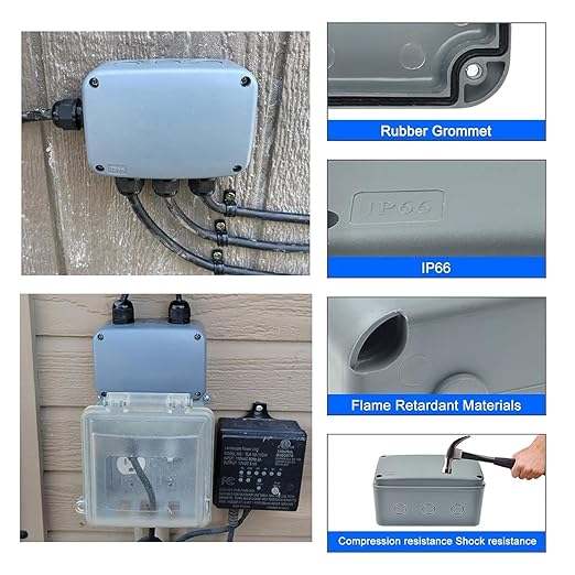 Nineleaf Waterproof Electrical Box,1PK Plastic Junction Box,IP66 External Electrical Project Enclosure Grey,7 1/8" x 4 1/2 "x 4" inch(181x111x100 mm),Fit M20*1.5mm Cable Gland for Outdoor Use