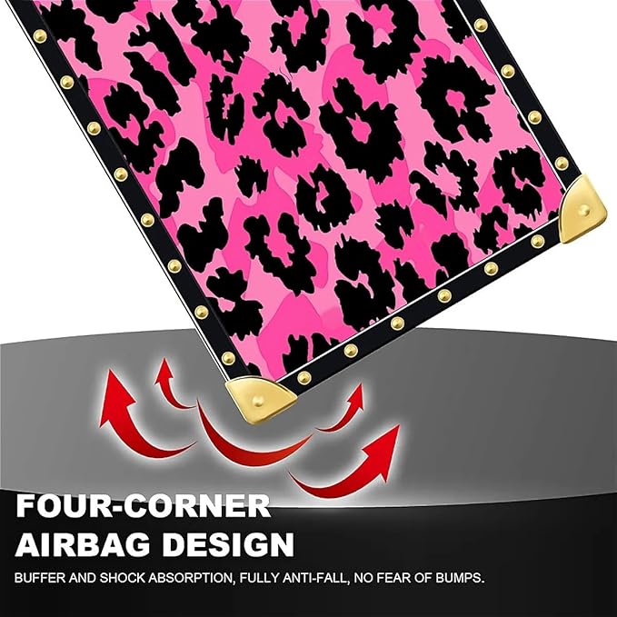 Compatible with iPhone 16 Case, Pink Black Leopard Luxury Golden Decoration for Girl Women Soft TPU Shockproof Protective Hard PC Back