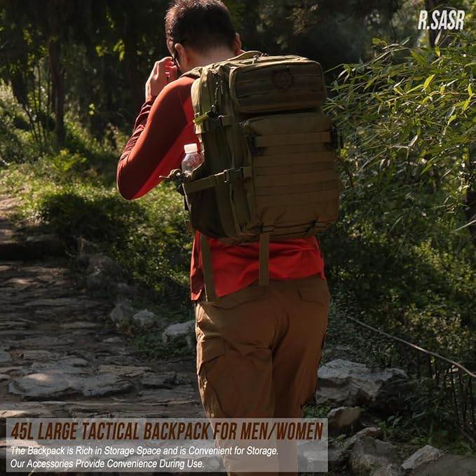 45L Tactical Backpack for Men Women, Military Assault Pack with MOLLE, Large 3 Day Bug Out Bag for Hiking Camping