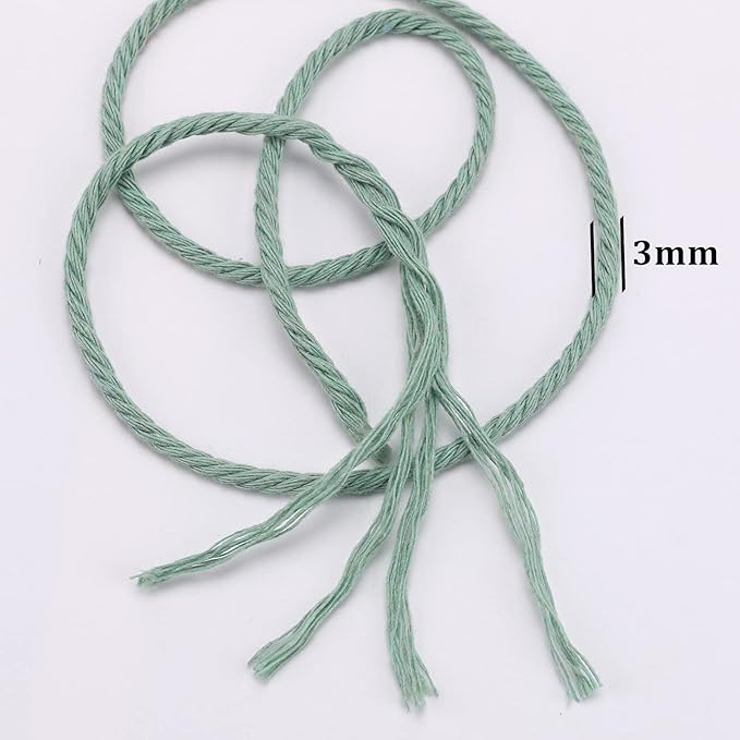 Bluish Green Macrame Cord 3mm x 109Yards,Colored Cotton Rope Craft Cord Colorful Cotton Cord Twine for Wall Hanging Plant Hangers Crafts Knitting Decorative Projects