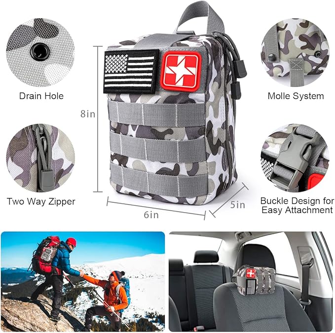 Survival Kit, 251 Pcs Survival Gear First Aid Kit with Molle System Compatible Bag and Emergency Tent, Emergency Kit for Earthquake, Outdoor Adventure, Hiking, Hunting, Gifts for Men Women