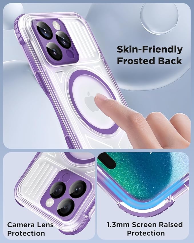 for iPhone 16 Pro Waterproof Case with Magsafe, Built-in [Camera & Screen Protector] [Lanyard], IP68 Water Proof Full Body Dustproof Heavy Duty Frosted Protective Phone Cover, 6.3" Purple