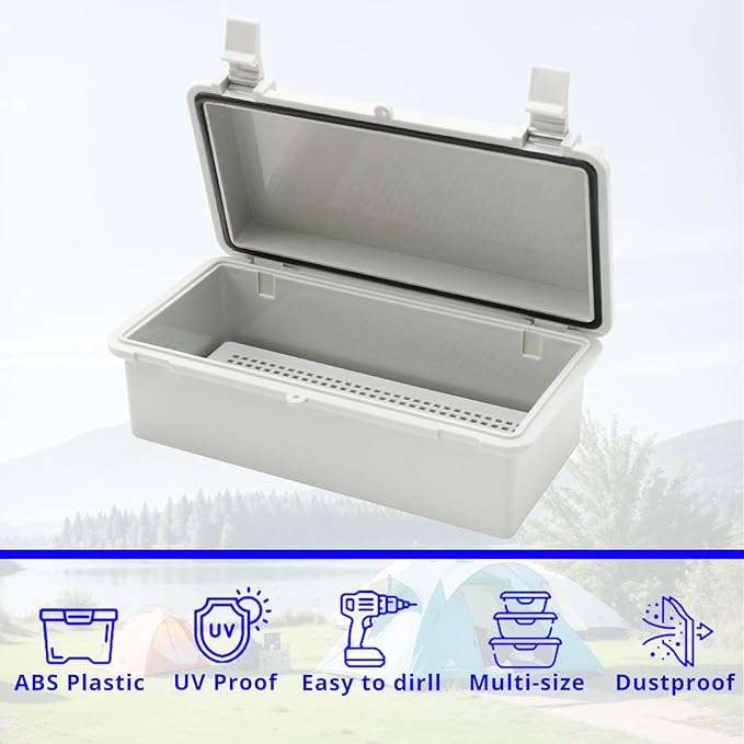 MAKERELE Small Electrical Junction Box With Cover Waterproof Outdoor Hinged Plastic Clip 7.9"3.9"2.8" (20010070mm) Outdoor Watertight DIY Electronics Enclosure with Wall Bracket and 2 NPT 1/4” Glands