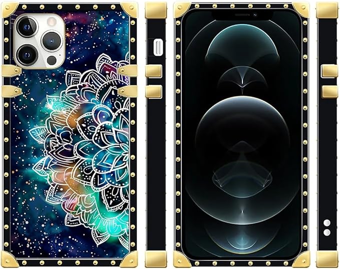Compatible with iPhone 12 Case, Starry Sky Colourful Mandala Luxury Golden Decoration for Girl Women Soft TPU Shockproof Protective Hard PC Back for iPhone 12 Pro