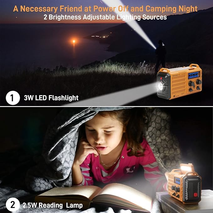 Eoxsmile Emergency Radio with NOAA Weather Alert, 5000mAh Solar Hand Crank Portable AM/FM Shortwave Radio, Rechargeable Battery Powered, USB Charger, Flashlight, SOS Alarm for Home Outdoor Survival