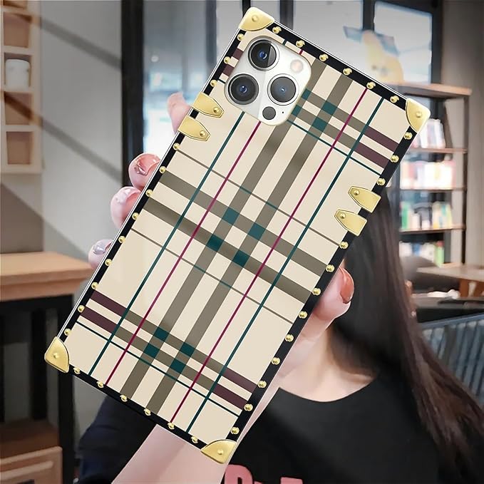 Compatible with iPhone 12 12 Pro Case, Black Red Beige Stripes Luxury Golden Decoration for Girl Women Soft TPU Shockproof Protective Hard PC Back for iPhone 12 12 Pro