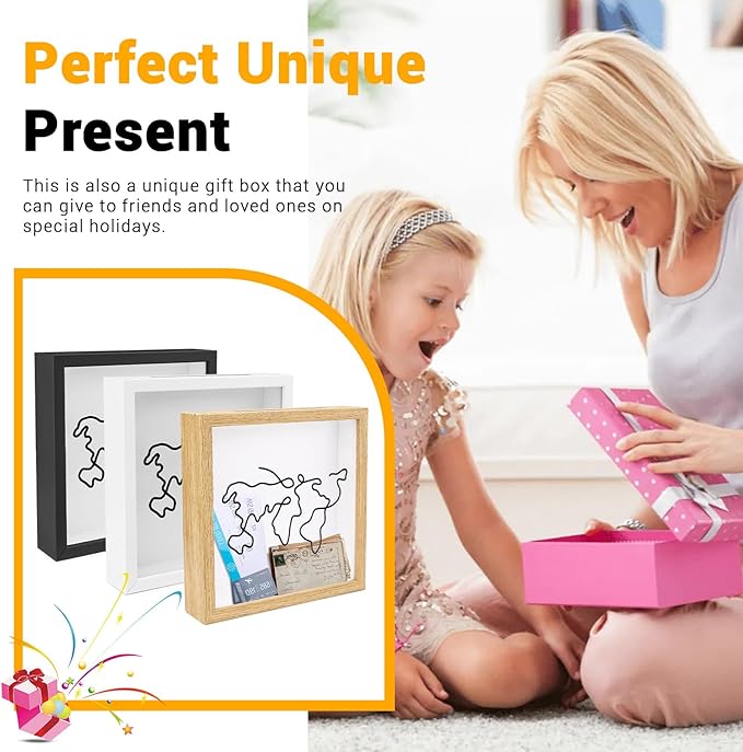 ASTIMESA 7.8" x 7.8" Adventure Archive Box Display Case, Transparent Travel Shadow Box Frame with Slot on Top, Map Travel Memories Holder for Keepsakes Gift Concert Ticket Photo (Beige)