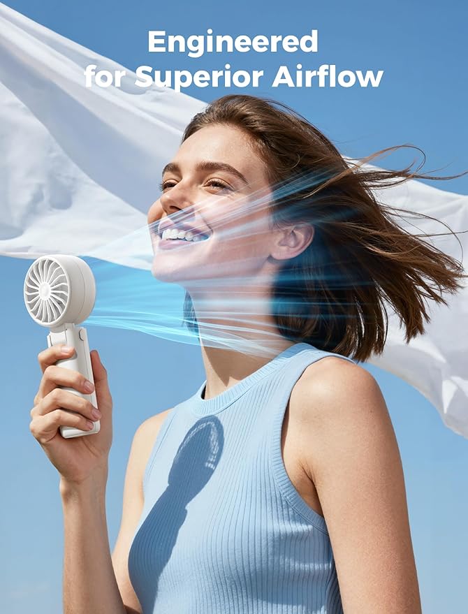 Aecooly Mighty Portable Handheld Fan | 20H Max Cooling Time | 3 Flexible Modes | 5 Speeds Wind | Battery Level Display | USB Rechargeable Mini Personal Battery Powered, Gifts for Women, Travel -White