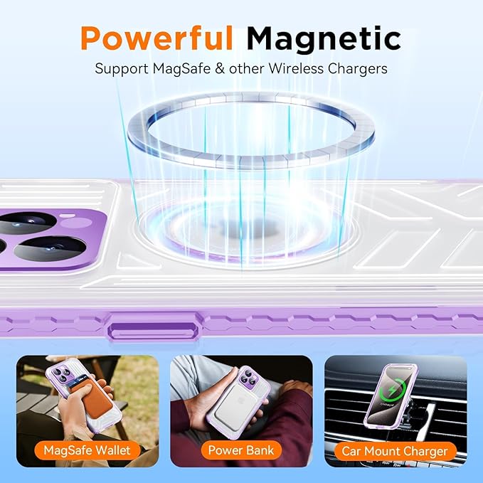 WIFORT for iPhone 15 Pro Max Waterproof Case, [IP68 Underwater Dustproof][Built-in Screen][15FT Military Shockproof], 360 Full Body Sealed Protection Cover Magnetic Frosted Phone Case, 6.7" Purple