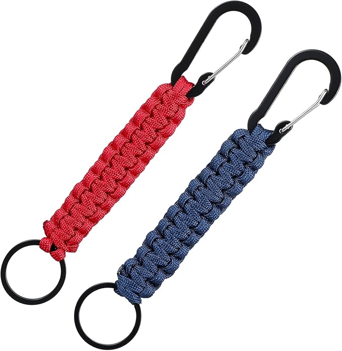 Mabor 2 Pcs Key Chain Hanger Heavy Duty Clips Keychain with Ring Paracord Key Chains Strap Accessories for Backpack Outdoor Men Women(Navy Blue, Red)