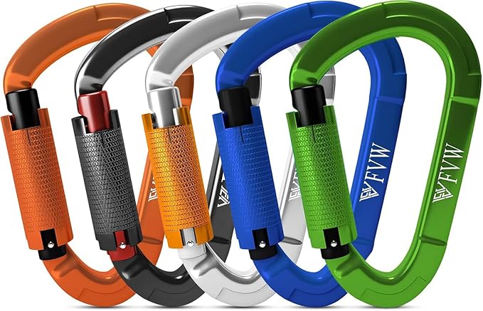 FVW Auto Locking Rock Climbing Carabiner Clips,Professional 25KN (5620 lbs) Heavy Duty Caribeaners for Rappelling Swing Rescue & Gym etc, Large D-Shaped Carabiners