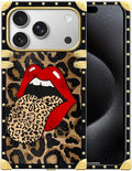 for iPhone 17 Pro Max Case Luxury Golden Decoration for Girl Women Soft TPU Shockproof Protective Hard PC Back for iPhone 17 Pro Max Crazy Pattern Brown Leopard Print Mouth