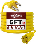 6ft Yellow Outdoor Extension Cord Waterproof, UL Listed, 10/3 SJTW Heavy Duty 3 Prong, 10 Gauge 15A Power Cord Ideal for Indoor Outdoor Lights, Appliances, and Lawn