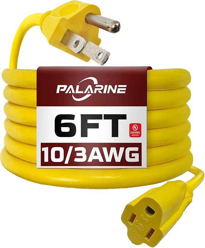 6ft Yellow Outdoor Extension Cord Waterproof, UL Listed, 10/3 SJTW Heavy Duty 3 Prong, 10 Gauge 15A Power Cord Ideal for Indoor Outdoor Lights, Appliances, and Lawn