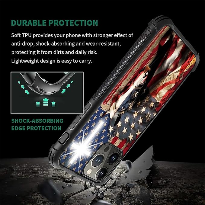 for iPhone 16 Pro Case, Red American Flag Horse Cross Pattern Graphic Design Girl Boy Soft Silicone Hard Acrylic Shock Protection for iPhone 16 Pro