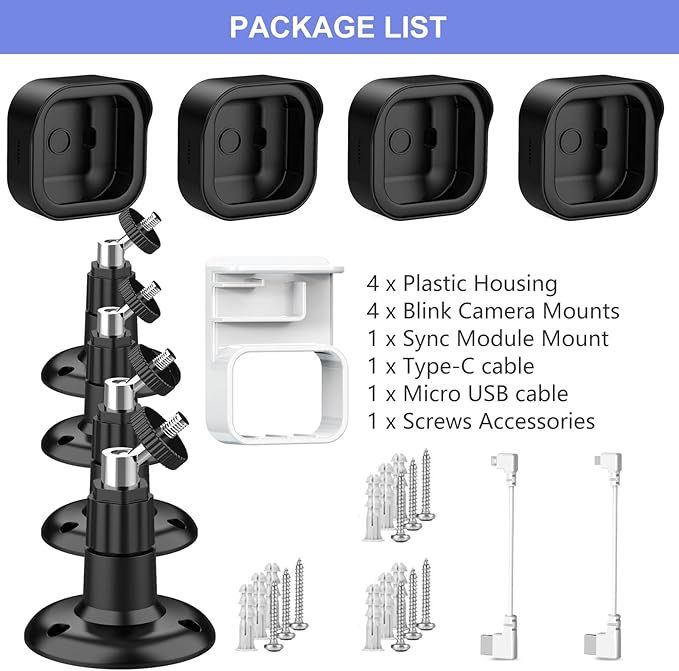 Wall Mount for Blink Outdoor 4 (4th Gen) and Outdoor (3rd Gen), 4 Pack Weatherproof Protective Housing and 360 Degree Adjustable Mounting with Blink Sync Module Mount (Camera Not Included, Black)