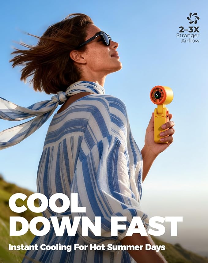 Diveblues Portable Handheld Turbo Fan, 5 Gear Wind, Battery Operated, Up to 12 Working Hours, 3 IN 1 Hand Fan with Air Turbo Tech Cooling Fan for Outdoor Activities, Travel, Working
