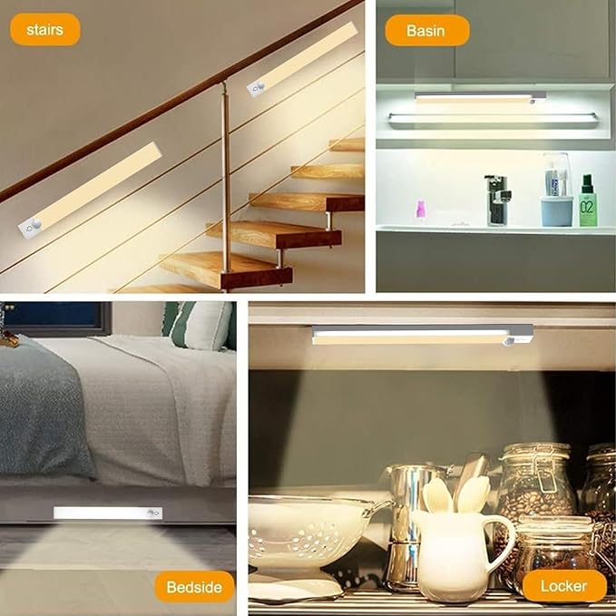 12-Pack Under Cabinet Lighting with 2 Charging Station 8-Inch USB Rechargeable Motion Sensor Light Indoor 3 Color Dimmable Closet Light, Stick on LED Magnetic Under Counter Lights for Kitchen