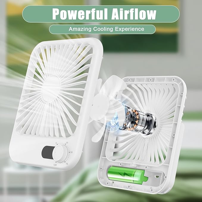 Travel Fan for Sleeping, 6.8" Small Portable Fan Rechargeable Battery Powered, 100 Speeds Personal Mini Desk Fan for Office Bedroom, Cruise Ship Beach Vocation Travel Essentials, White