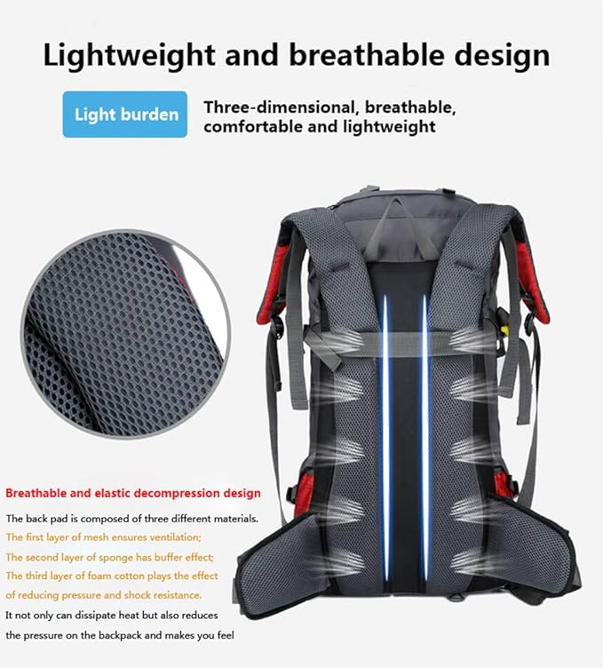 Bseash 60L Waterproof Hiking Camping Backpack with Rain Cover, Large Outdoor Sport Travel Daypack Rucksack for Climbing
