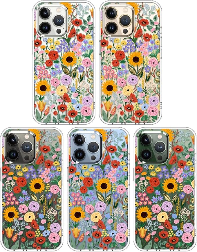 MOSNOVO Case for iPhone 13 Pro, [Buffertech 6.6ft Military-Grade Drop Protection] [Anti Peel Off Tech] Clear TPU Bumper Phone Case Cover Design - Blossom & Bloom