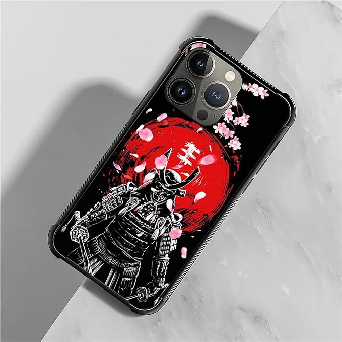 for iPhone 14 Pro Case, Sakura Japanese Samurai Pattern Graphic Design Girl Boy Soft Silicone Hard Acrylic Shock Protection for iPhone 14 Pro