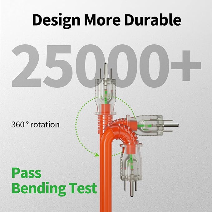POWGRN 150 ft 12/3 Outdoor Extension Cord Waterproof Heavy Duty with Lighted Indicator End 12 Gauge 3 Prong, Flexible Cold-Resistant Long Power Cord Outside, 15Amp 1875W SJTW Orange ETL Listed
