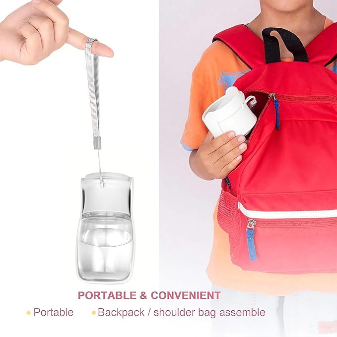 Portable Dog Water Bottle, Foldable Dog Water Bottle Leak Proof Dispenser for Puppy Small Medium Large Dogs, Pet Drink Cup for Walking Hiking Traveling(White,12oz)