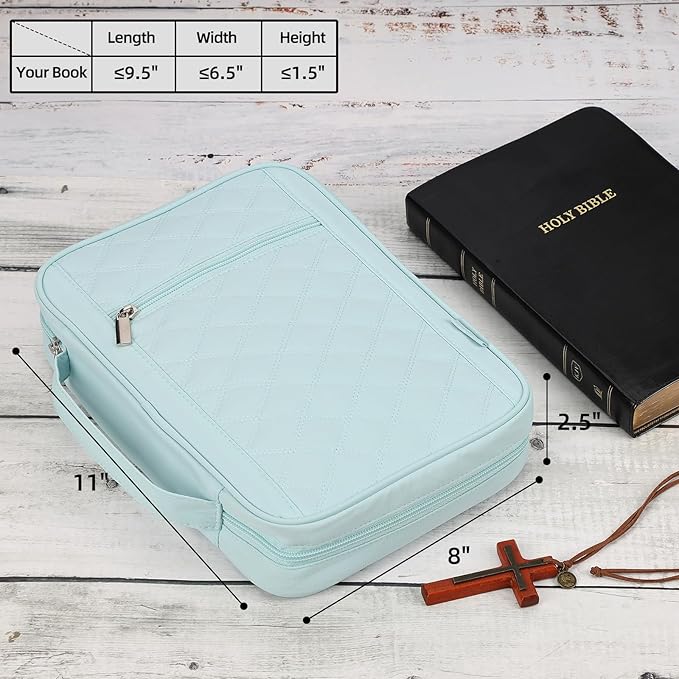 FINDCOZY Bible Cover for Women, Durable Carrying Book Case Church Bag for Biblical Accessories with Handle and Zippered Pocket, for Scriptures, Taslan Blue